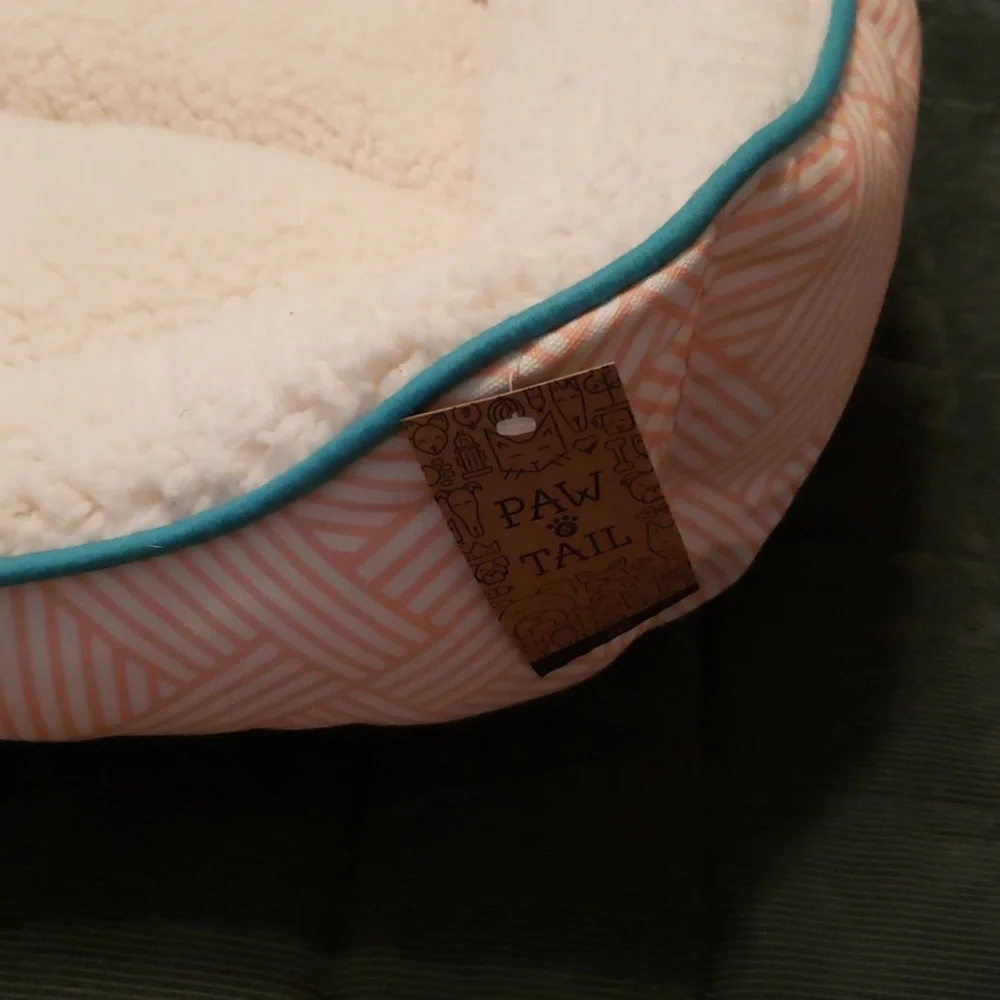 Cozy White Dog Bed with Blue Trim